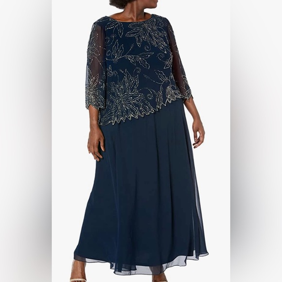 Women’s Formal Dress Plus Sz 22W Black J KARA 3/4 Sleeves Edge Bodice Mock Flare - Picture 5 of 9